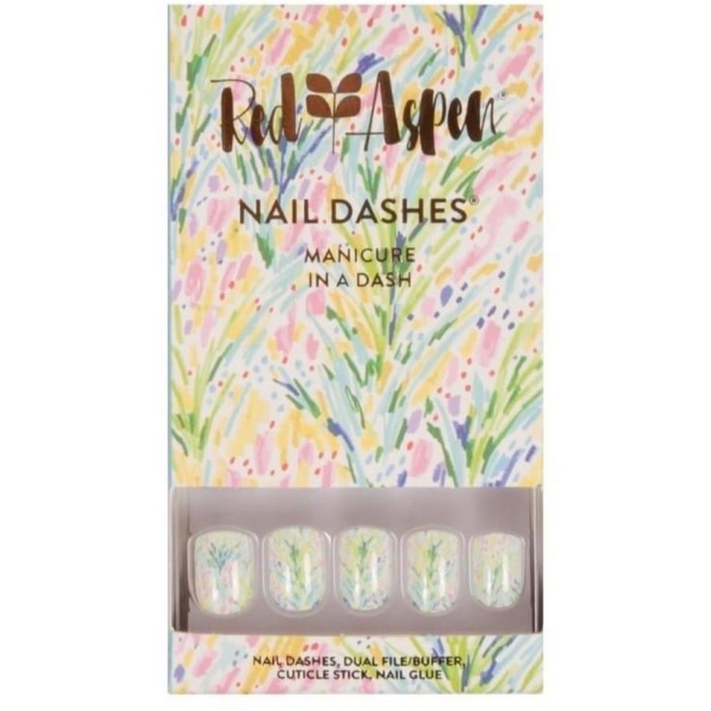 NIB Red Aspen "Haleigh Loves To Draw" Nails – Short Square Pastel Floral